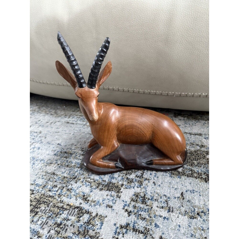 vtg hand carved Gazelle Antelope African Art Teak 10 X 9in Heavy Unique
